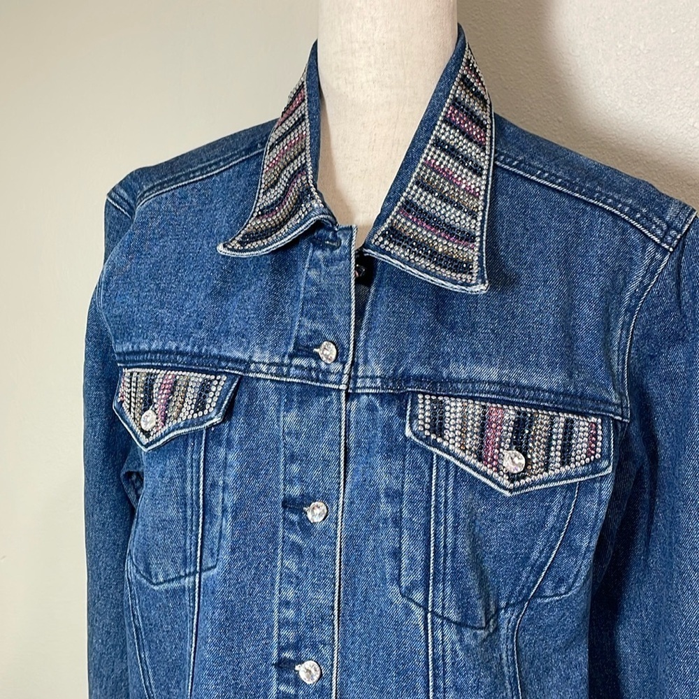 Christine Alexander Blue Jean Jacket with Multicolor Accents